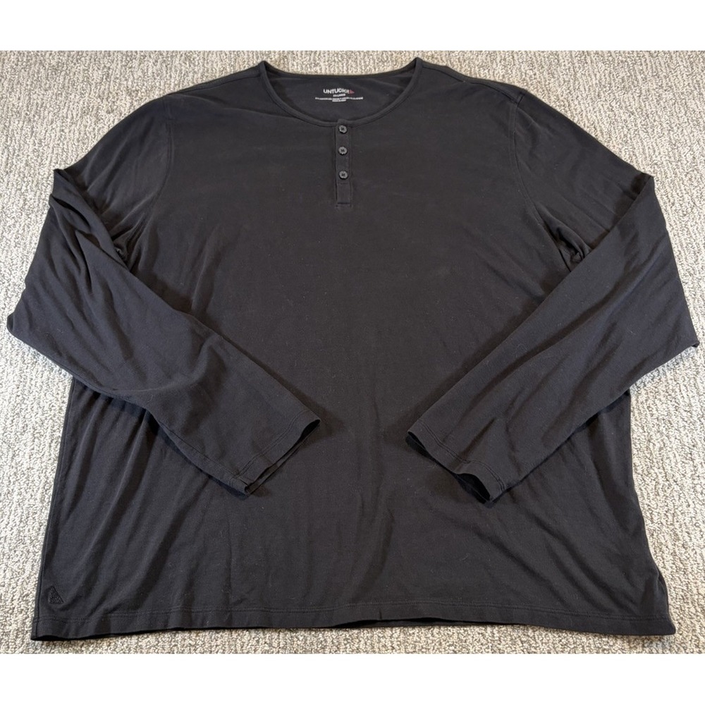 UNTUCKit Men's Long Sleeve Henley Shirt Size XXL 2XL Black‎ Buttons Cotton Blend